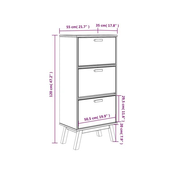 Meuble Chaussures 3 Abattants Rangement Chaussures Bois Armoire Chaussure Pin Massif