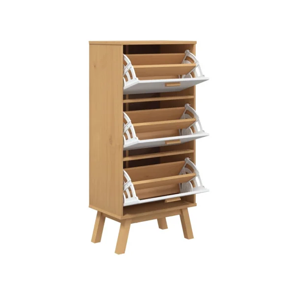 Meuble Chaussures 3 Abattants Rangement Chaussures Bois et Blanc Armoire Chaussure Pin Massif