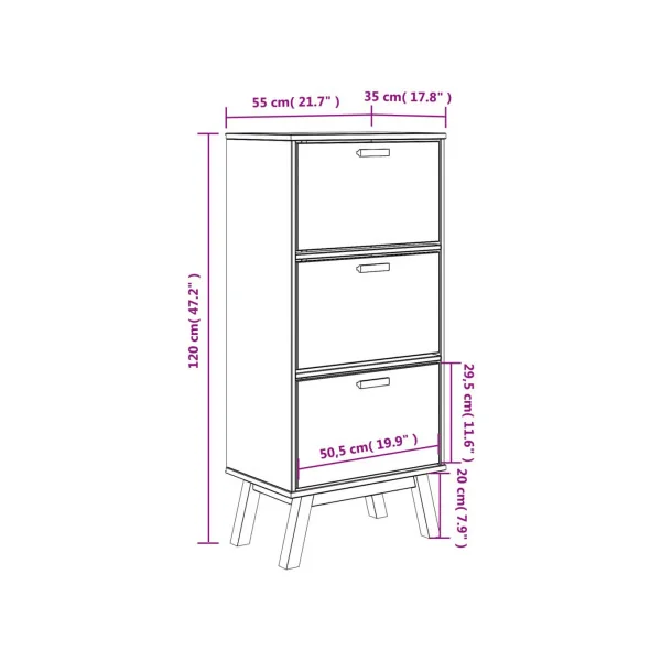 Meuble Chaussures 3 Abattants Rangement Chaussures Bois et Blanc Armoire Chaussure Pin Massif