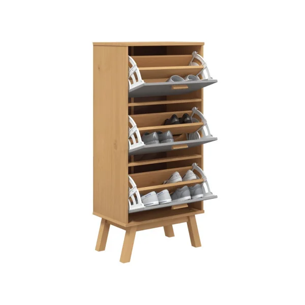 Meuble Chaussures 3 Abattants Rangement Chaussures Bois Gris Armoire Chaussure Pin Massif
