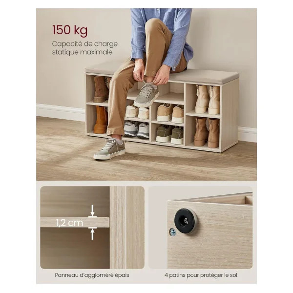 Meuble Chaussures Beige Naturel Chaussure avec Assise Rangement Chaussures