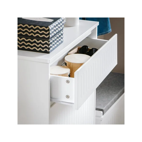 Meuble Chaussures Blanc Design 2 Abattants 1 Tiroir Meuble d'Entrée Rangement avec 2 Rabats