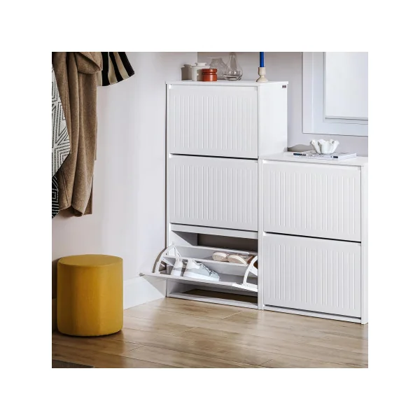 Meuble Chaussures Blanc Design 3 Abattants Meuble d'Entrée Rangement avec 3 Rabats