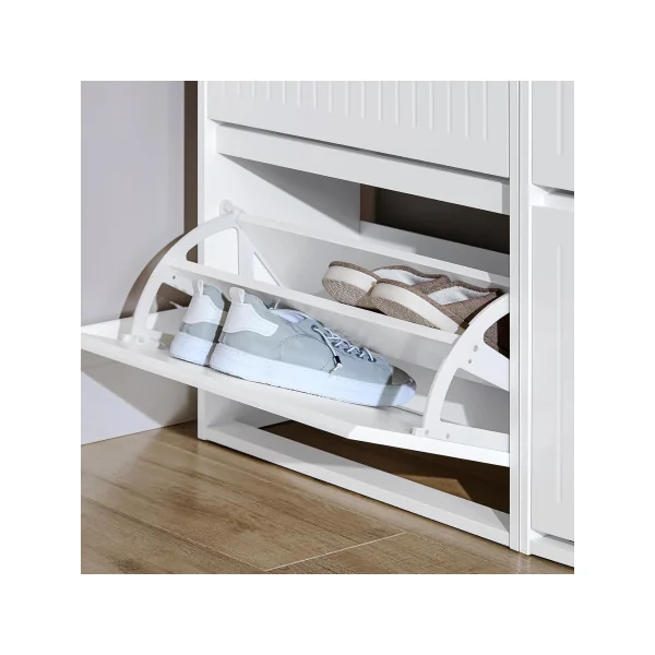 Meuble Chaussures Blanc Design 3 Abattants Meuble d'Entrée Rangement avec 3 Rabats