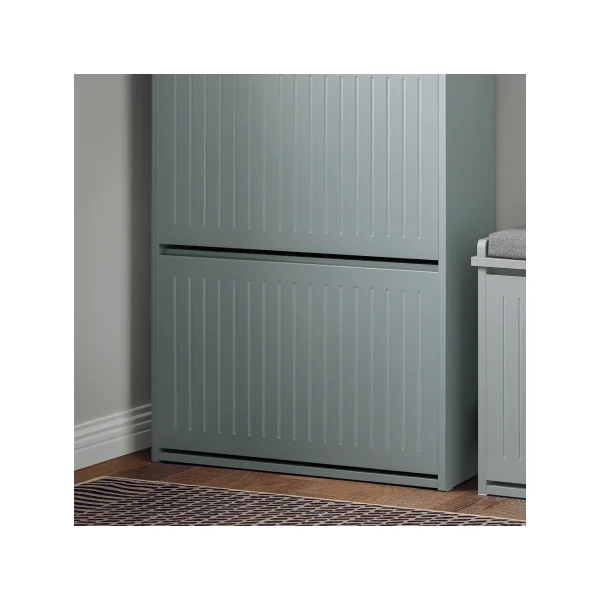 Meuble Chaussures Gris Design 2 Abattants 1 Tiroir Meuble d'Entrée Rangement avec 2 Rabats