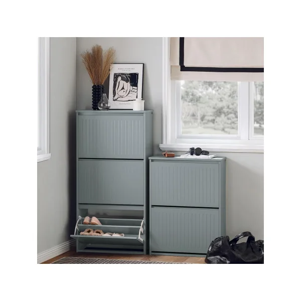 Meuble Chaussures Gris Design 3 Abattants Meuble d'Entrée Rangement avec 3 Rabats