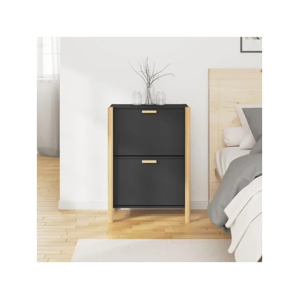 Meuble Chaussures Noir 2 Abattants Rangement Chaussures Armoire Chaussure Pieds Pin Massif