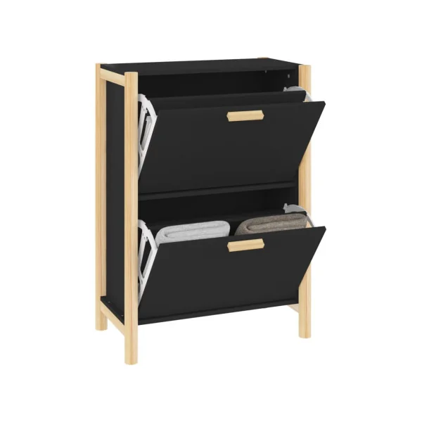 Meuble Chaussures Noir 2 Abattants Rangement Chaussures Armoire Chaussure Pieds Pin Massif