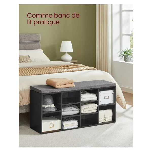 Meuble Chaussures Noir Boisé Chaussure avec Assise Rangement Chaussures