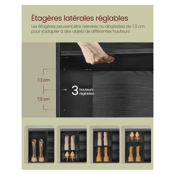 Meuble Chaussures Noir Boisé Chaussure avec Assise Rangement Chaussures