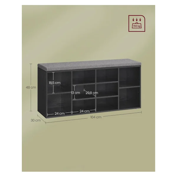 Meuble Chaussures Noir Boisé Chaussure avec Assise Rangement Chaussures