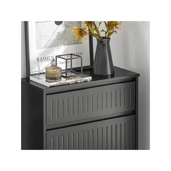 Meuble Chaussures Noir Design 2 Abattants 1 Tiroir Meuble d'Entrée Rangement avec 2 Rabats