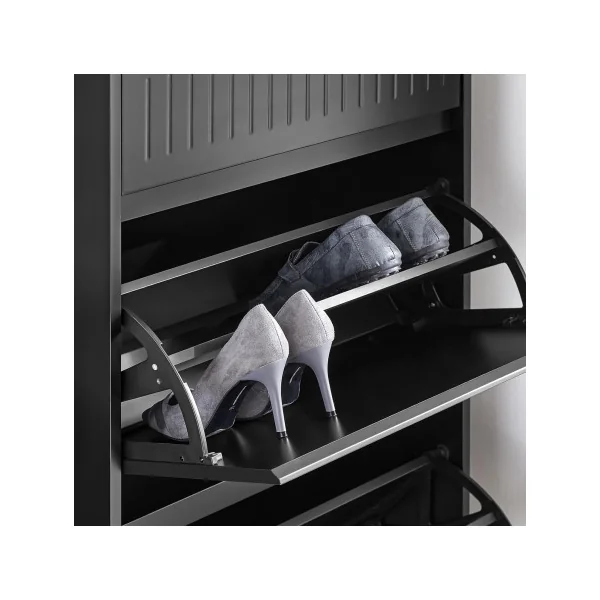 Meuble Chaussures Noir Design 2 Abattants 1 Tiroir Meuble d'Entrée Rangement avec 2 Rabats