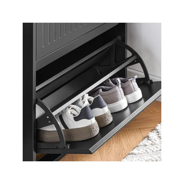 Meuble Chaussures Noir Design 2 Abattants 1 Tiroir Meuble d'Entrée Rangement avec 2 Rabats