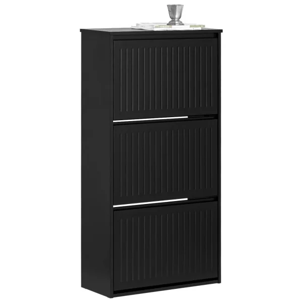 Meuble Chaussures Noir Design 3 Abattants Meuble d'Entrée Rangement avec 3 Rabats