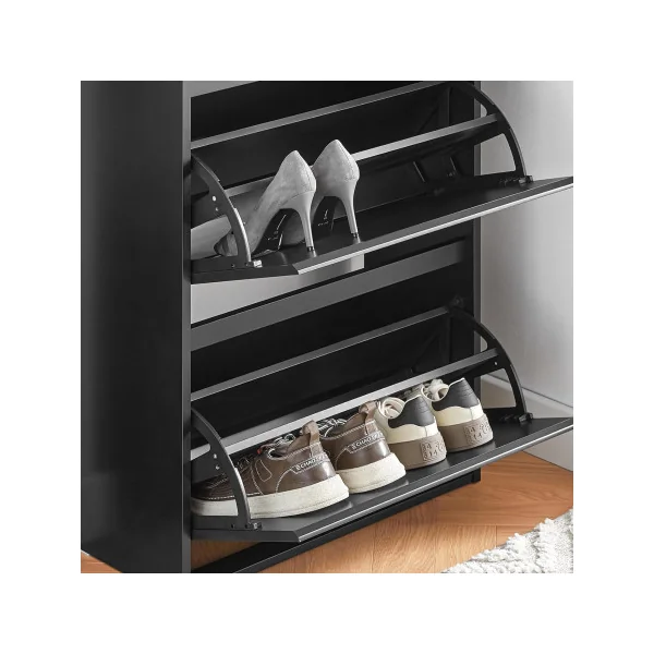 Meuble Chaussures Noir Design 3 Abattants Meuble d'Entrée Rangement avec 3 Rabats