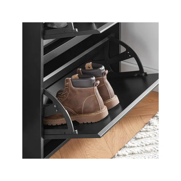 Meuble Chaussures Noir Design 3 Abattants Meuble d'Entrée Rangement avec 3 Rabats