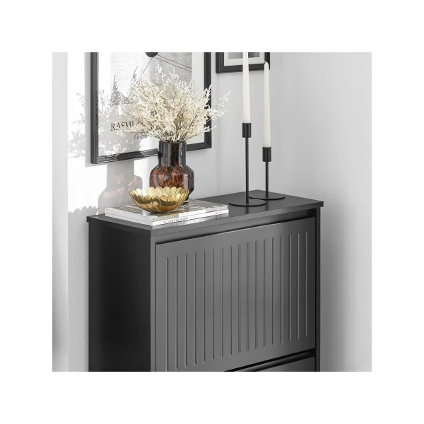 Meuble Chaussures Noir Design 3 Abattants Meuble d'Entrée Rangement avec 3 Rabats
