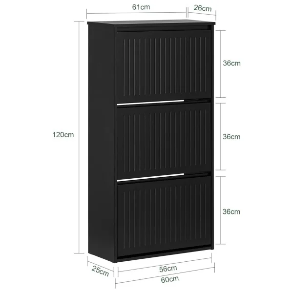 Meuble Chaussures Noir Design 3 Abattants Meuble d'Entrée Rangement avec 3 Rabats