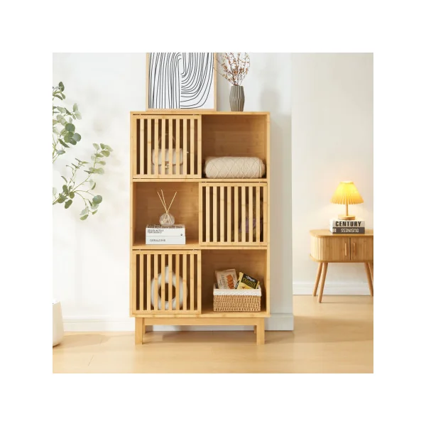 Meuble de Rangement Etagère de Rangement Bibliothèque en Bambou Naturel