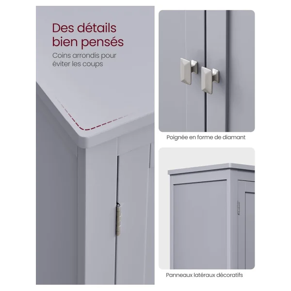 Meuble de rangement Gris Armoire de Cuisine Placard Cuisine Etagères Réglables
