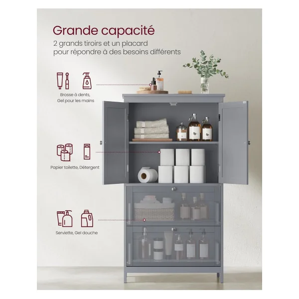 Meuble de rangement Gris Tourterelle de Cuisine Placard Cuisine Etagères Réglables 2 Tiroirs et 1 Placard