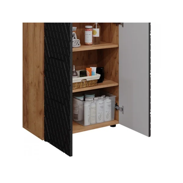 Meuble de Salle de Bain 2 Portes Chêne et Anthracite Armoire Basse Salle de Bain