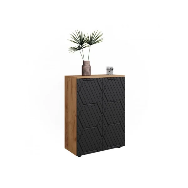 Meuble de Salle de Bain 2 Portes Chêne et Anthracite Armoire Basse Salle de Bain