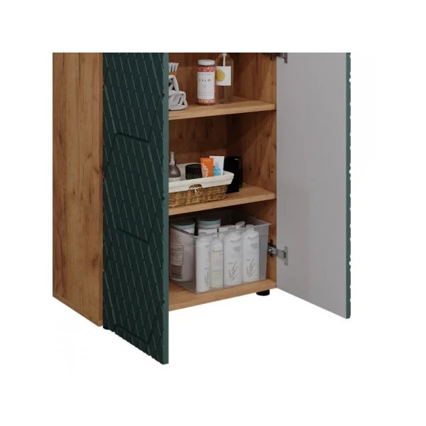 Meuble de Salle de Bain 2 Portes Chêne et Vert Armoire Basse Salle de Bain