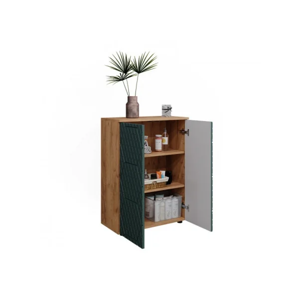 Meuble de Salle de Bain 2 Portes Chêne et Vert Armoire Basse Salle de Bain