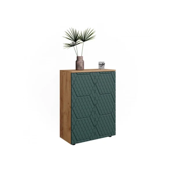 Meuble de Salle de Bain 2 Portes Chêne et Vert Armoire Basse Salle de Bain