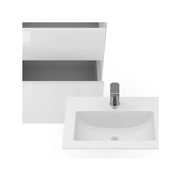 Meuble de Salle de Bain 50 cm avec Vasque 2 Tiroirs Chêne et Blanc Meuble avec Lavabo en Céramique