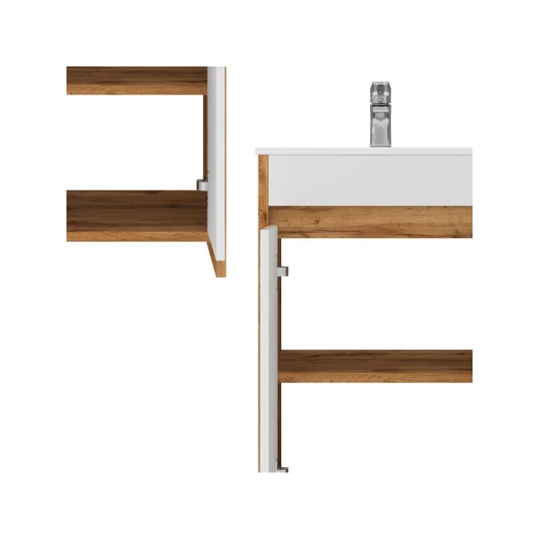 Meuble de Salle de Bain 50 cm avec Vasque Blanc et Chêne Meuble avec Lavabo en Céramique