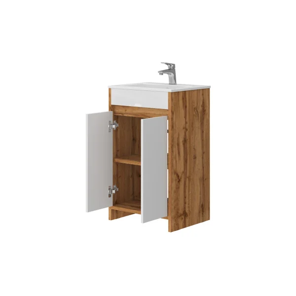Meuble de Salle de Bain 50 cm avec Vasque Blanc et Chêne Meuble avec Lavabo en Céramique
