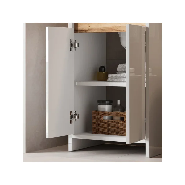 Meuble de Salle de Bain 50 cm avec Vasque Chêne et Blanc Meuble avec Lavabo en Céramique