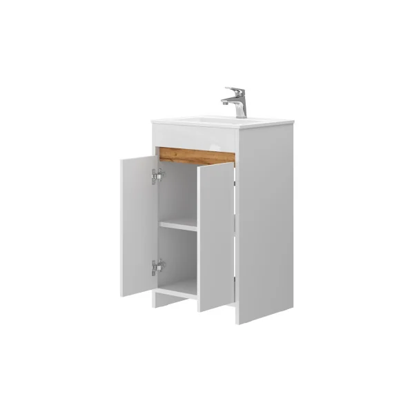 Meuble de Salle de Bain 50 cm avec Vasque Chêne et Blanc Meuble avec Lavabo en Céramique