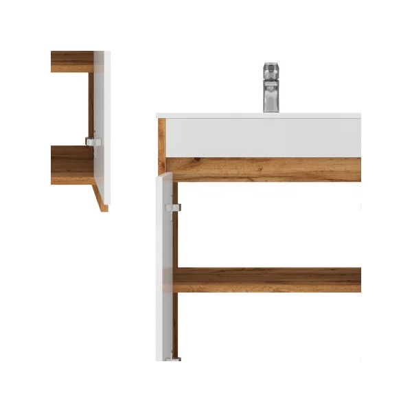Meuble de Salle de Bain 60 cm avec Vasque Chêne et Blanc Meuble avec Lavabo en Céramique