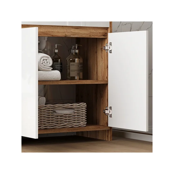 Meuble de Salle de Bain 80 cm avec Vasque Chêne et Blanc Meuble avec Lavabo en Céramique