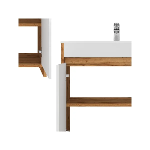 Meuble de Salle de Bain 80 cm avec Vasque Chêne et Blanc Meuble avec Lavabo en Céramique