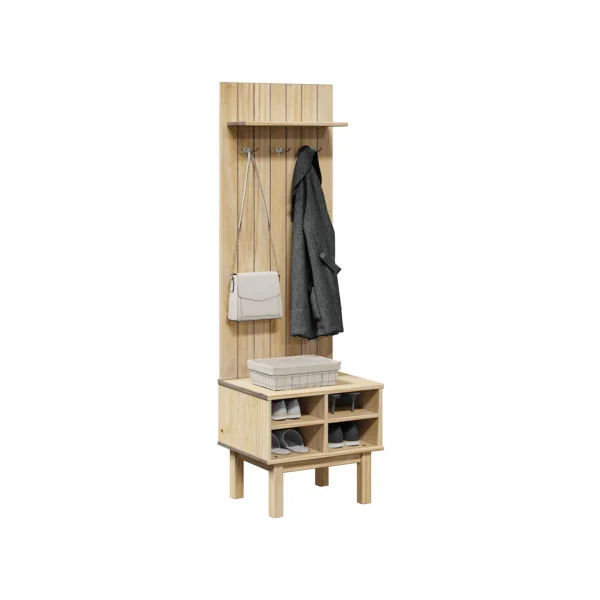 Meuble d'Entrée avec Porte Manteaux Pin Massif Casiers pour Chaussures