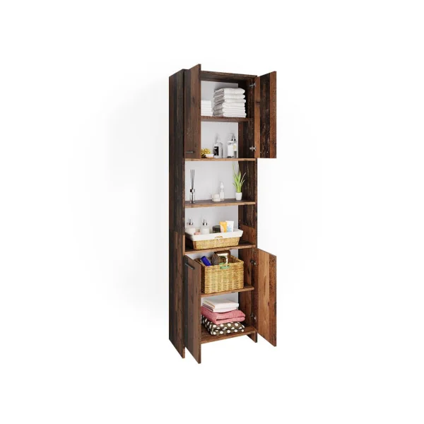 Meuble Haut de Salle de Bain Brun Rustique Armoire Salle de Bain Grande Colonne Salle de Bain