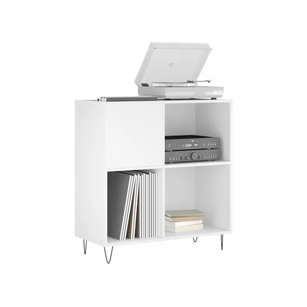 Meuble Platine Vinyles Blanc avec Rangement Pieds Epingles Moderne Armoire Disques