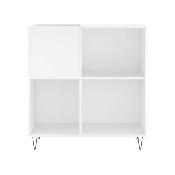 Meuble Platine Vinyles Blanc avec Rangement Pieds Epingles Moderne Armoire Disques