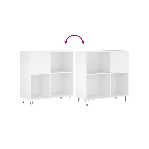 Meuble Platine Vinyles Blanc avec Rangement Pieds Epingles Moderne Armoire Disques
