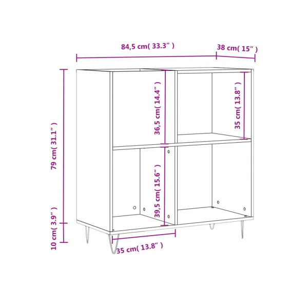 Meuble Platine Vinyles Blanc avec Rangement Pieds Epingles Moderne Armoire Disques