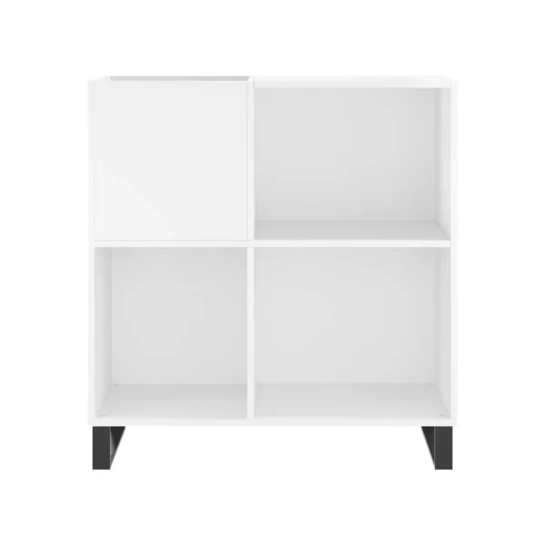 Meuble Platine Vinyles Blanc Brillant avec Rangement Vinyles Moderne Armoire Disques