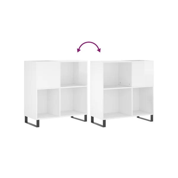 Meuble Platine Vinyles Blanc Brillant avec Rangement Vinyles Moderne Armoire Disques