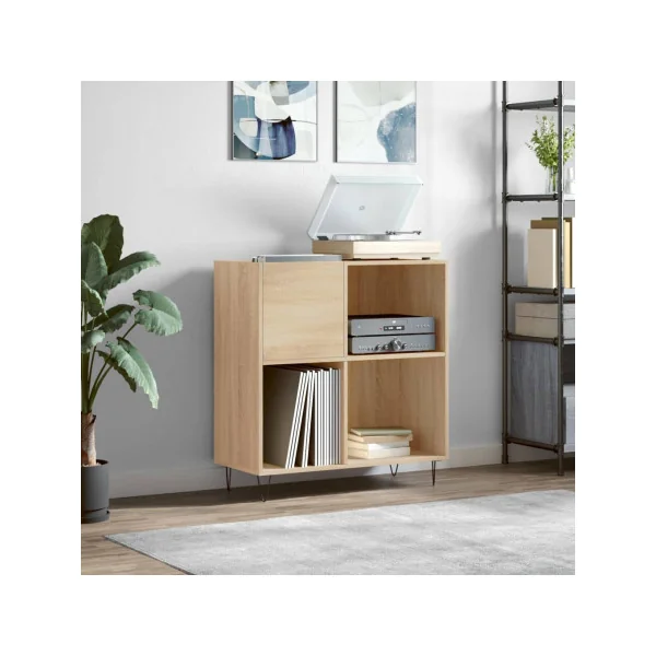 Meuble Platine Vinyles Chêne avec Rangement Pieds Epingles Moderne Armoire Disques