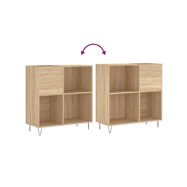 Meuble Platine Vinyles Chêne avec Rangement Pieds Epingles Moderne Armoire Disques