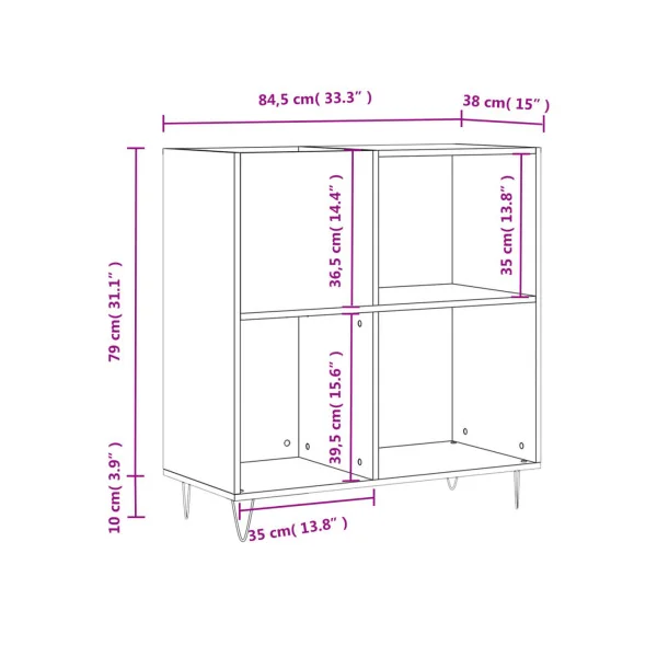 Meuble Platine Vinyles Chêne avec Rangement Pieds Epingles Moderne Armoire Disques